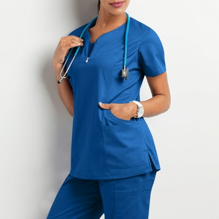 

SELONE Scrub Tops Women Plus Size Print Short Sleeve Tops Blouses Regular Fit T Shirts Pullover Tees Tops Solid T-Shirts V Neck Tops Blouses With Pockets T Shirts Easy Care Breathable Pullover Blue M