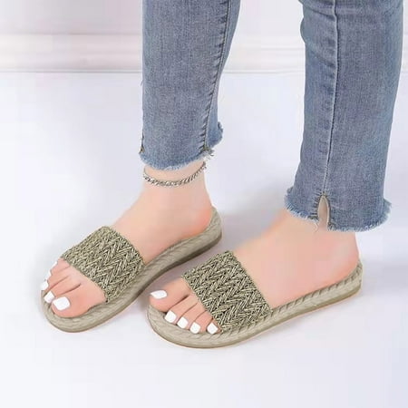 

〖Yilirongyumm〗 Brown 37 Slippers For Women Fashion Spring And Summer Women Slippers Women Ethnic Style Woven Flat Casual Round Toe Beach Shoes
