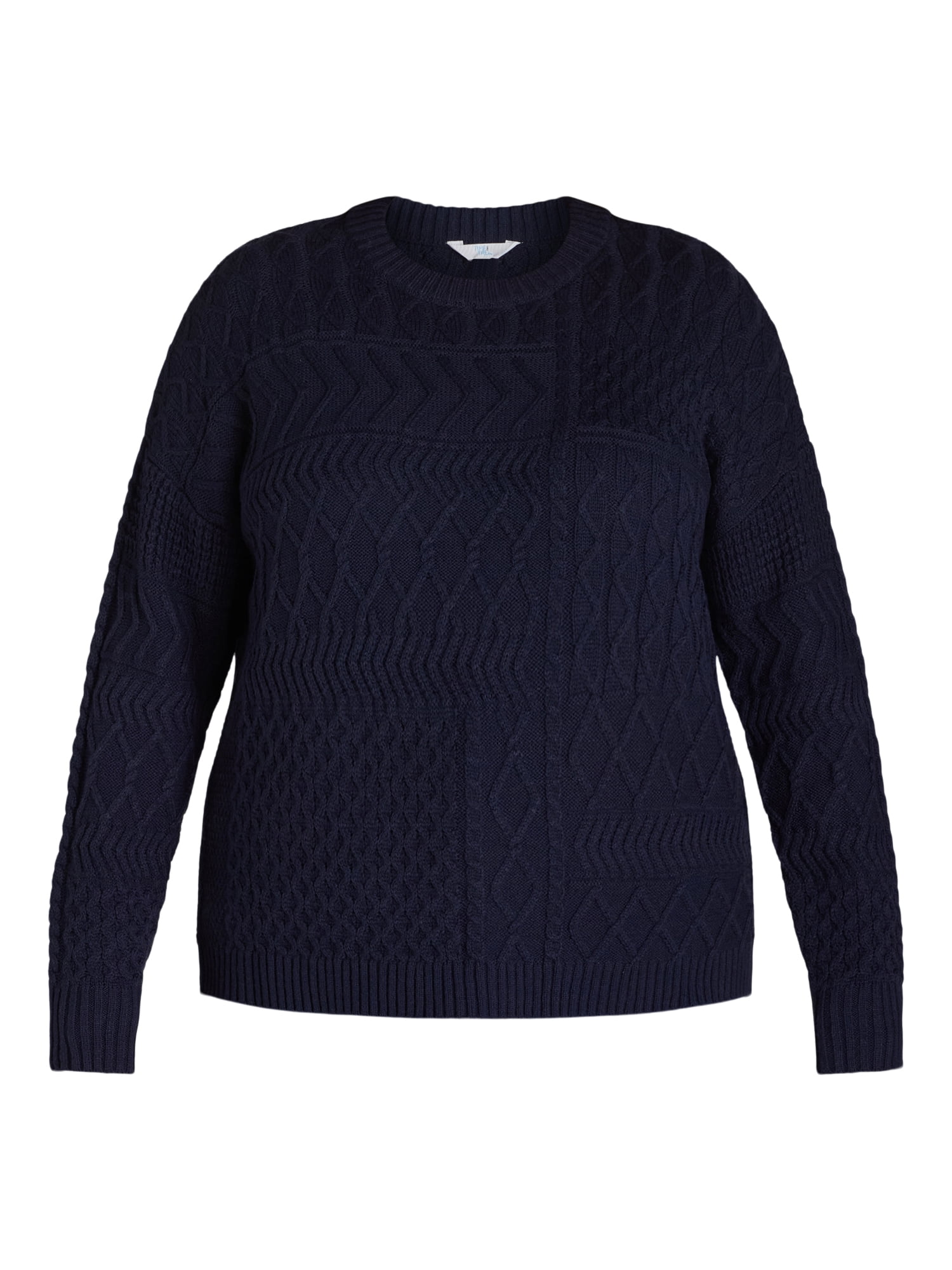 Time and Tru Women's and Women's Plus Mixed Stitch Sweater, Sizes XS-4X
