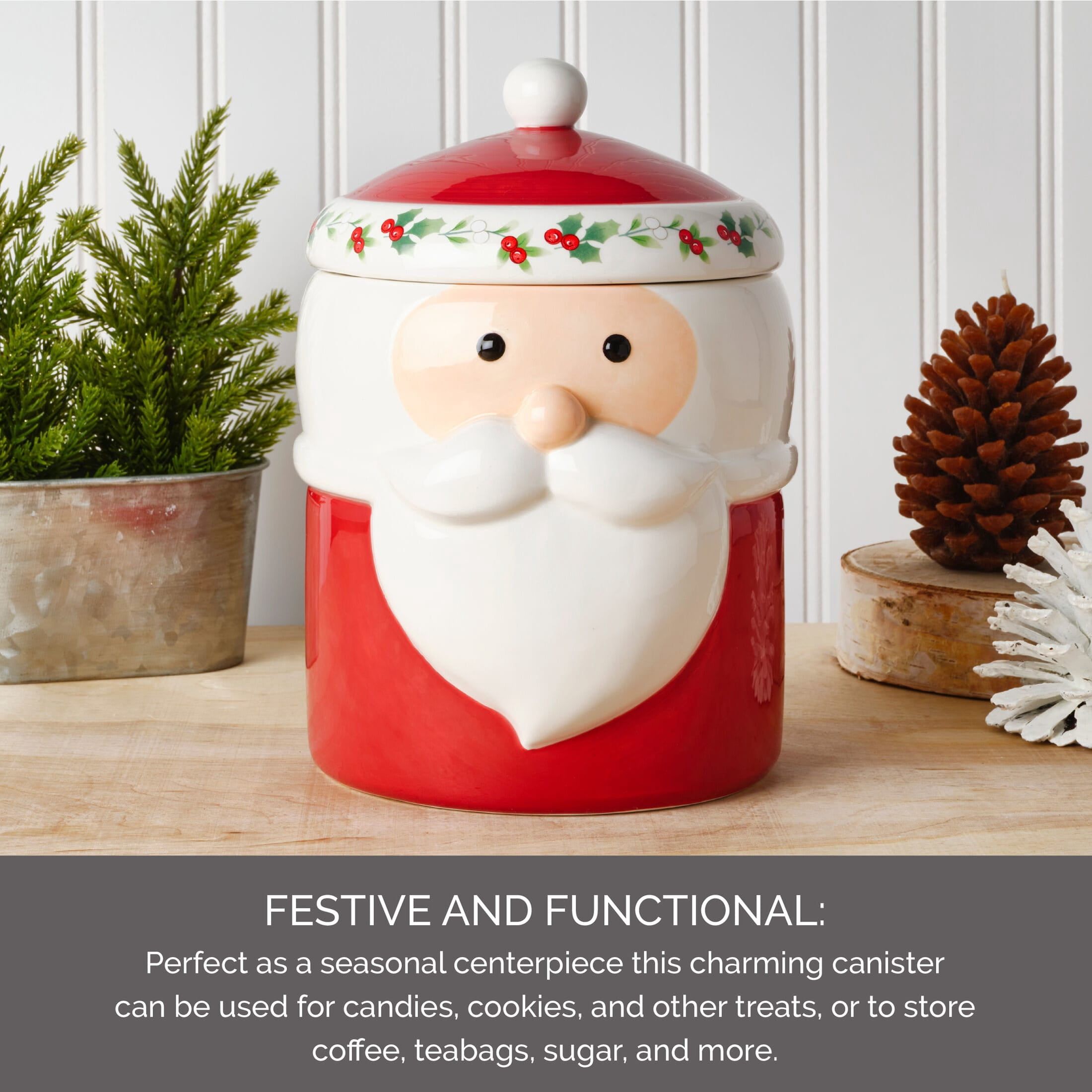 Pfaltzgraff Winterberry 9 in Dolomite Canister Santa