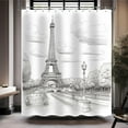 thumbnail image 2 of Eiffel Tower Shower Curtain Paris Shower Curtains for Bathroom Retro Hand-Painted Sketch Style France Scenery Decor Set with 12 Hooks 72x72 inches (C), 2 of 5