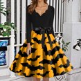 thumbnail image 3 of WTOBBY Women's Retro Halloween Printed Dress Featuring V-Neckline, Slim Casual Design, Long Sleeves, and Comfortable Fit for Party Wear ,Orange 2XL, 3 of 5