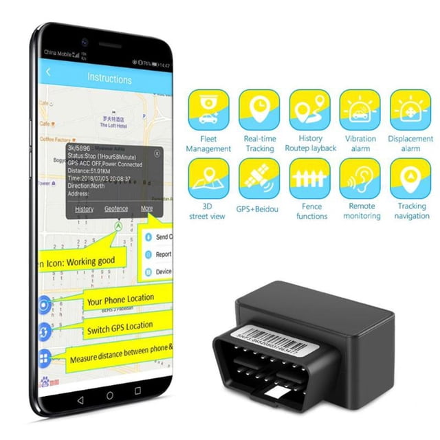 OBD II GPS Tracker Ndcxsfigh Impermeable 16 Pines OBD2 GSM Dispositivo de Seguimiento de Vehículos