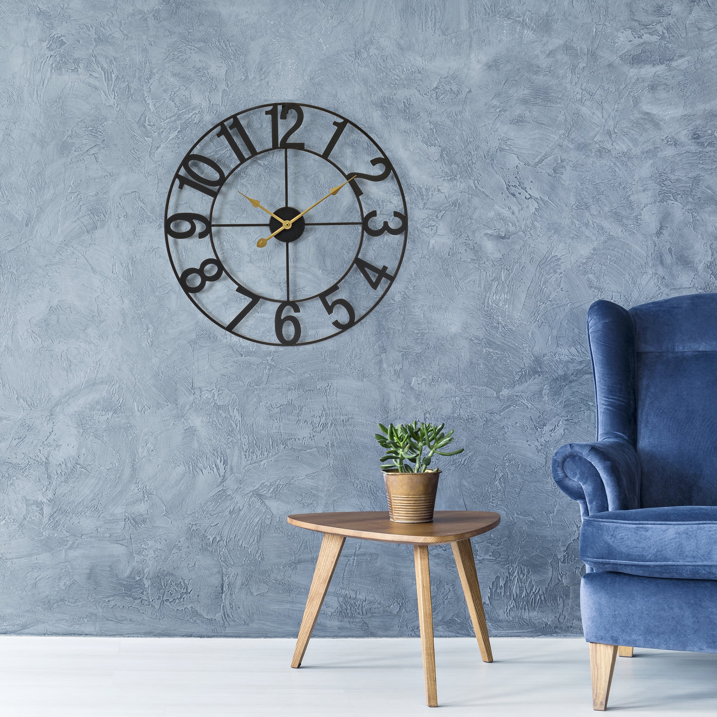Sorbus Large Metal Numerical Wall Clock for Living Room Decor (Black, 16" Diameter)