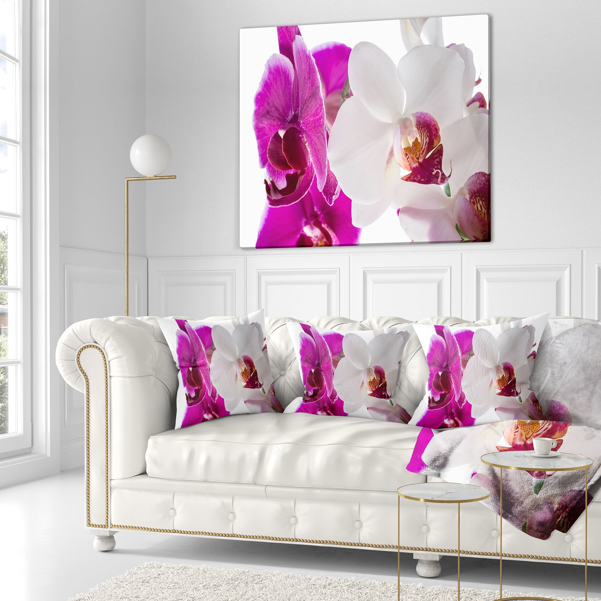 Designart Blooming Orchid Flowers - Abstract Throw Pillow - 18x18