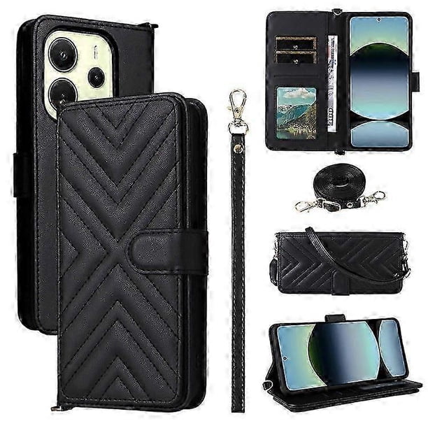 For Xiaomi Redmi Note 14 4G (163.25mm) Wallet Case with Shoulder/ Wrist Strap Leather Phone Cover Stand