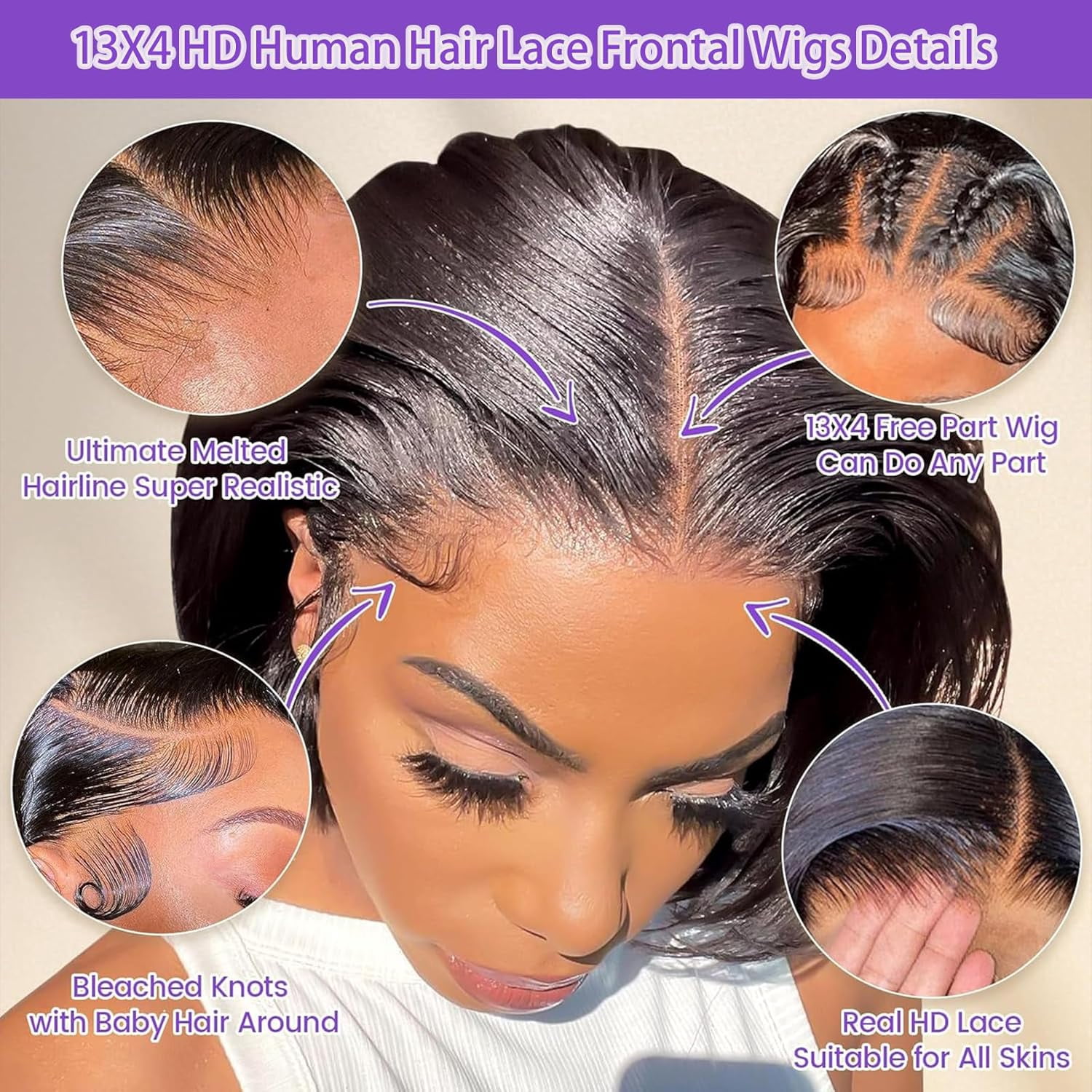 CJBZLCPCOO Wig Human Hair Glueless Wigs 13x4 HD Lace Front Wigs Human Hair Pre Plucked with Baby Hair 180% Density Short Bob Wigs Lace Frontal Wig for Women Human Hair Wigs Natural Color