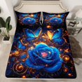 thumbnail image 2 of Feelyou Blue Rose Flower Full Size Sheets for Girl, Dreamy Jungle Butterfly Bed Sheets, Bohemian Style Sheet Sets, Luxury Bedroom Decor, 4 Pieces, 2 of 7