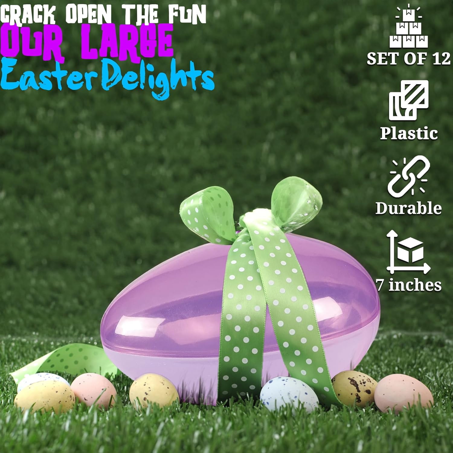 Fun Express 12 Pieces Ginormous Easter Egg, Large Easter Eggs, Each fillable plastic egg is 7 inch long - X Large Easter Party Supplies