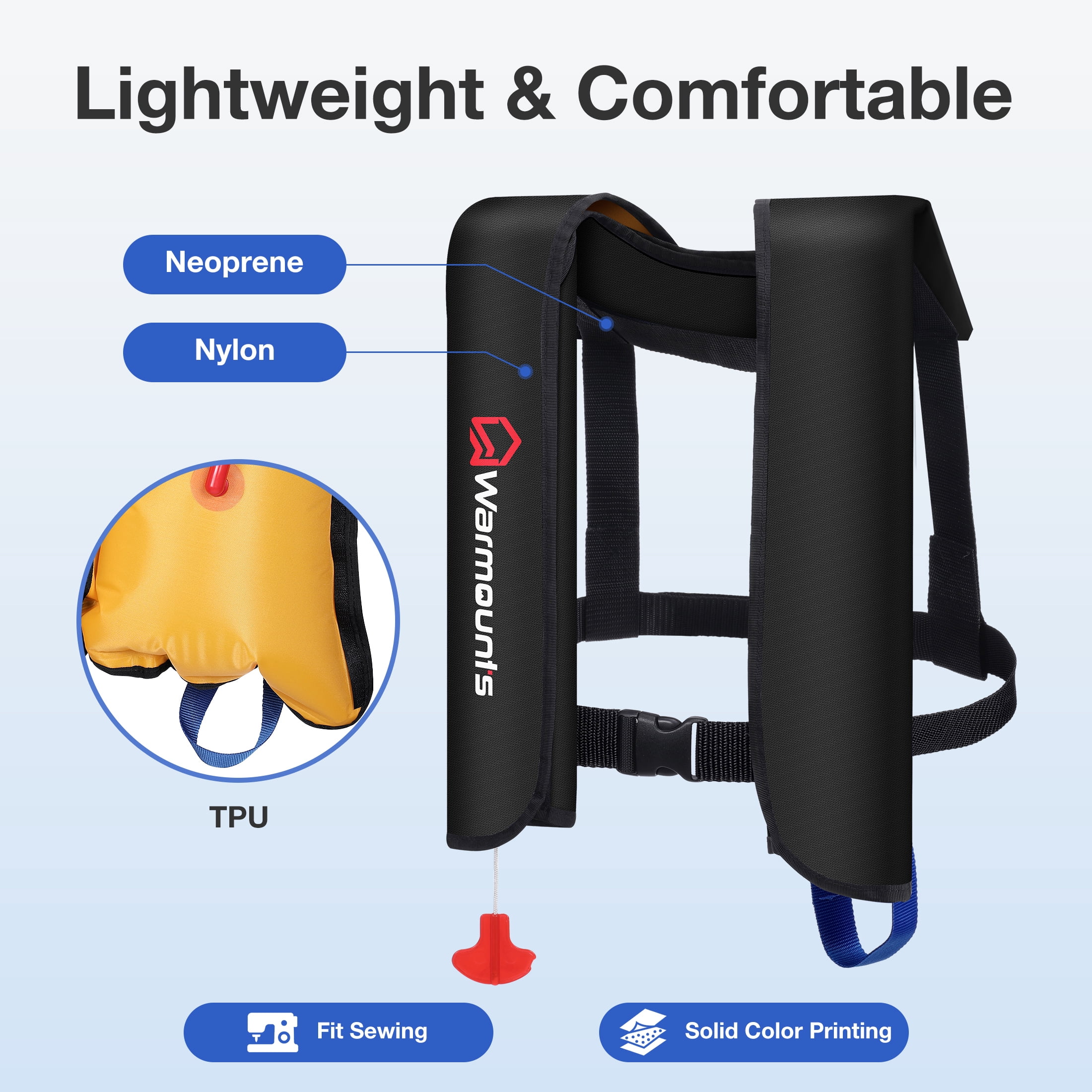 WARMOUNTS Automatic Inflatable Life Jacket w/ Whistle, Adult PFD Survival Buoyancy Vest for Boating Fishing Sailing Surfing Kayaking for Men Women Max Waist Size: 50''