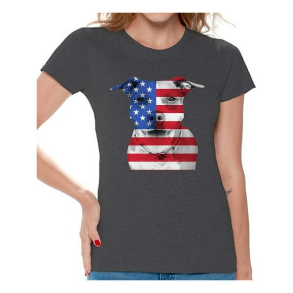 Awkward Styles Women's USA Flag Pitbull Graphic T-shirt Tops American Flag Pitbull Patriotic 4th of July