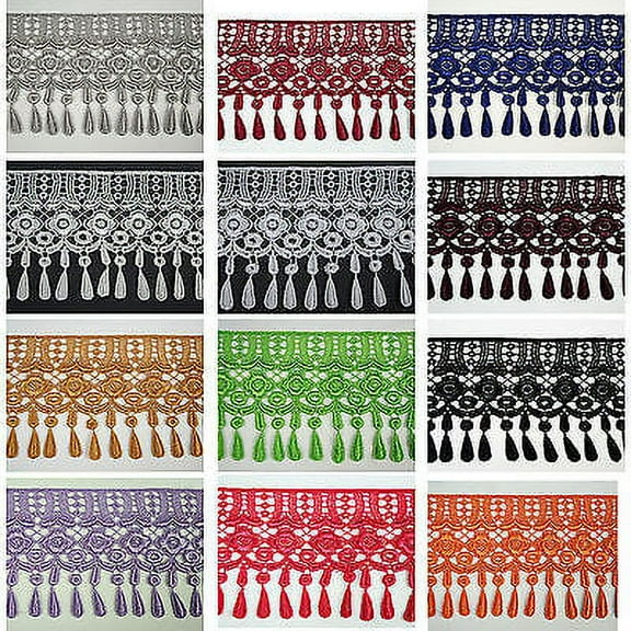 4" White Black Ivory Gray Lilac Orange Teardrop Fringe Venice Lace Trim By Yard