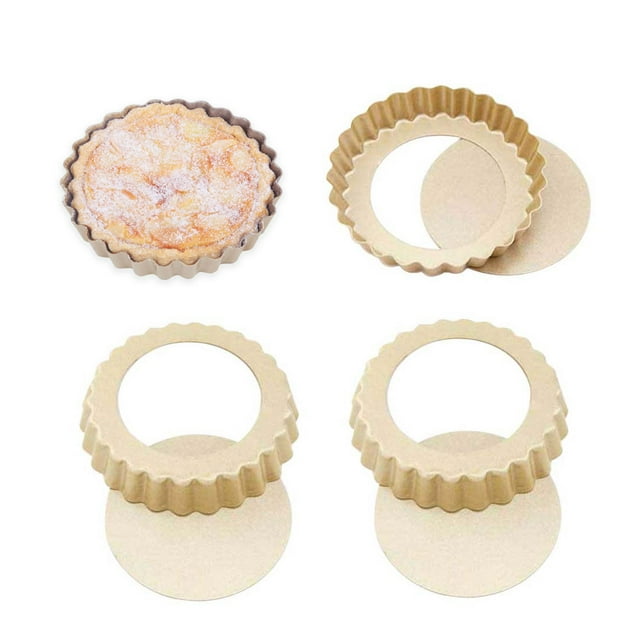 4-Pack Round Non-Stick Mini Size Removable Loose Base Quiche Tart Pie Pan, Fruit Tart Molds