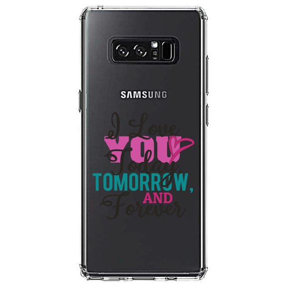 DistinctInk Clear Shockproof Hybrid Case for Samsung Galaxy Note 8 - TPU Bumper Acrylic Back Tempered Glass Screen Protector - Love You Today Tomorrow & Forever