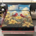 thumbnail image 4 of Jiueut Cardinal Lily Print Twin Size Bed Sheet Set of 3, Easy to Clean Bedroom Sheet Set Standard Comfortable Pillow Case for Women Men, 4 of 7