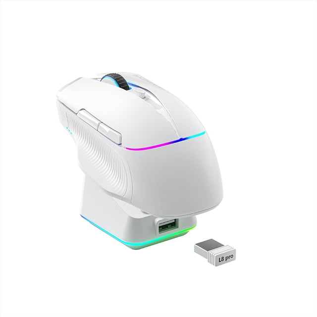 Ratón gamer inalámbrico Machenike 8KHz con base de carga RGB, 26.000 DPI, sensor PAW3395, retroiluminación RGB, 6 botones programables, batería de larga duración, compatible con PC y Mac