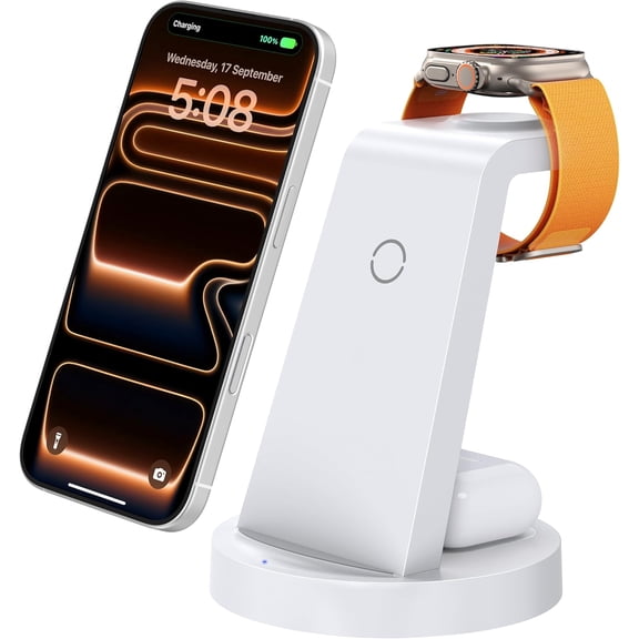 ETEPEHI 3 in 1 Charging Station Compatible for iPhone iWatch & AirPods, White