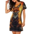 thumbnail image 2 of Honeii Sunset Maple Tree Fox Print Women's Loose Short Sleeve Nightgown, Soft Cotton Sleepwear, Comfy Loose Fit Pajama Dress for Sleep and Lounge, 2 of 6