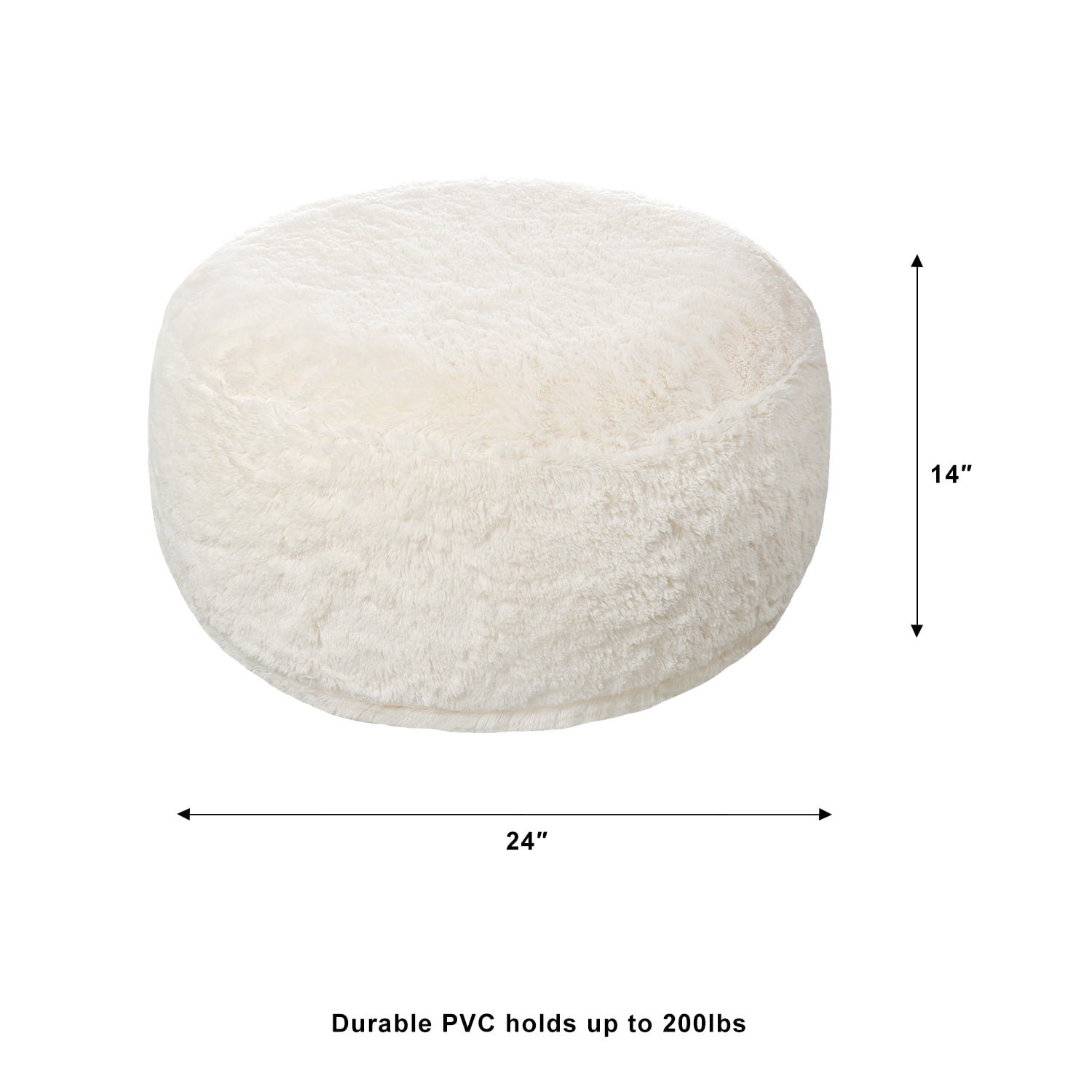 KAWELL Mongolian Faux Fur Inflatable Ottoman Round Foot Rest Vanity Stool Makeup Stool Accent Furniture Ivory White Machine Washable Walmart