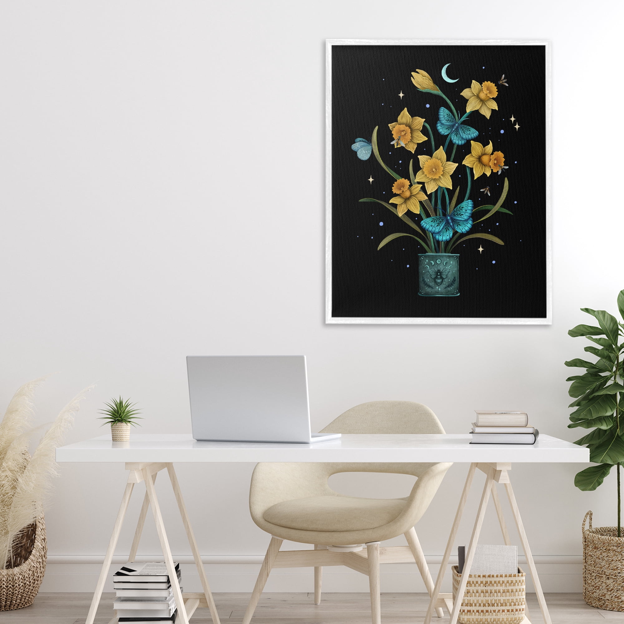 Stupell Industries Mystical March Daffodils White Framed Giclee Art, design by Episodic Drawings