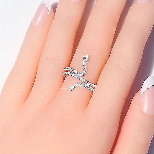 Anillo de serpiente para mujer con microconjunto de diamantes brillantes y circonitas, talla 8