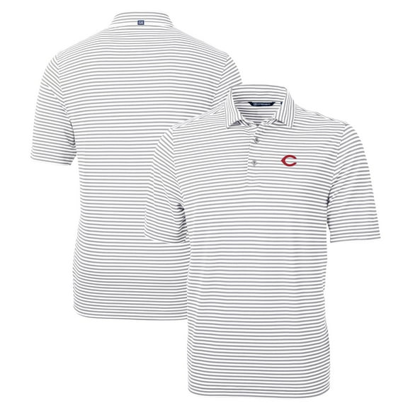 Men's Cutter & Buck Gray Cincinnati Reds Big & Tall Virtue Eco Pique Stripe Recycled DryTec Polo