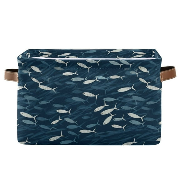 Small Fish Swimming Storage Bins with Handle Fabric Organizer Basket Foldable Box 1 Pack 14.2x10.2x8.3