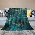 thumbnail image 2 of WERPE Flannel Material Blanket Gold and Blue Abstract Art White, 2 of 6