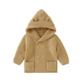 thumbnail image 1 of Verugu Toddler Baby Girls Boys Winter Coat Thicken Warm Jackets Baby Hooded Snow Outwear Coat Kids Solid Color Ears Hooded Knitted Tops Warm Coat Brown, 6-12 Months, 1 of 7