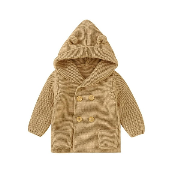 Verugu Toddler Baby Girls Boys Winter Coat Thicken Warm Jackets Baby Hooded Snow Outwear Coat Kids Solid Color Ears Hooded Knitted Tops Warm Coat Brown, 6-12 Months
