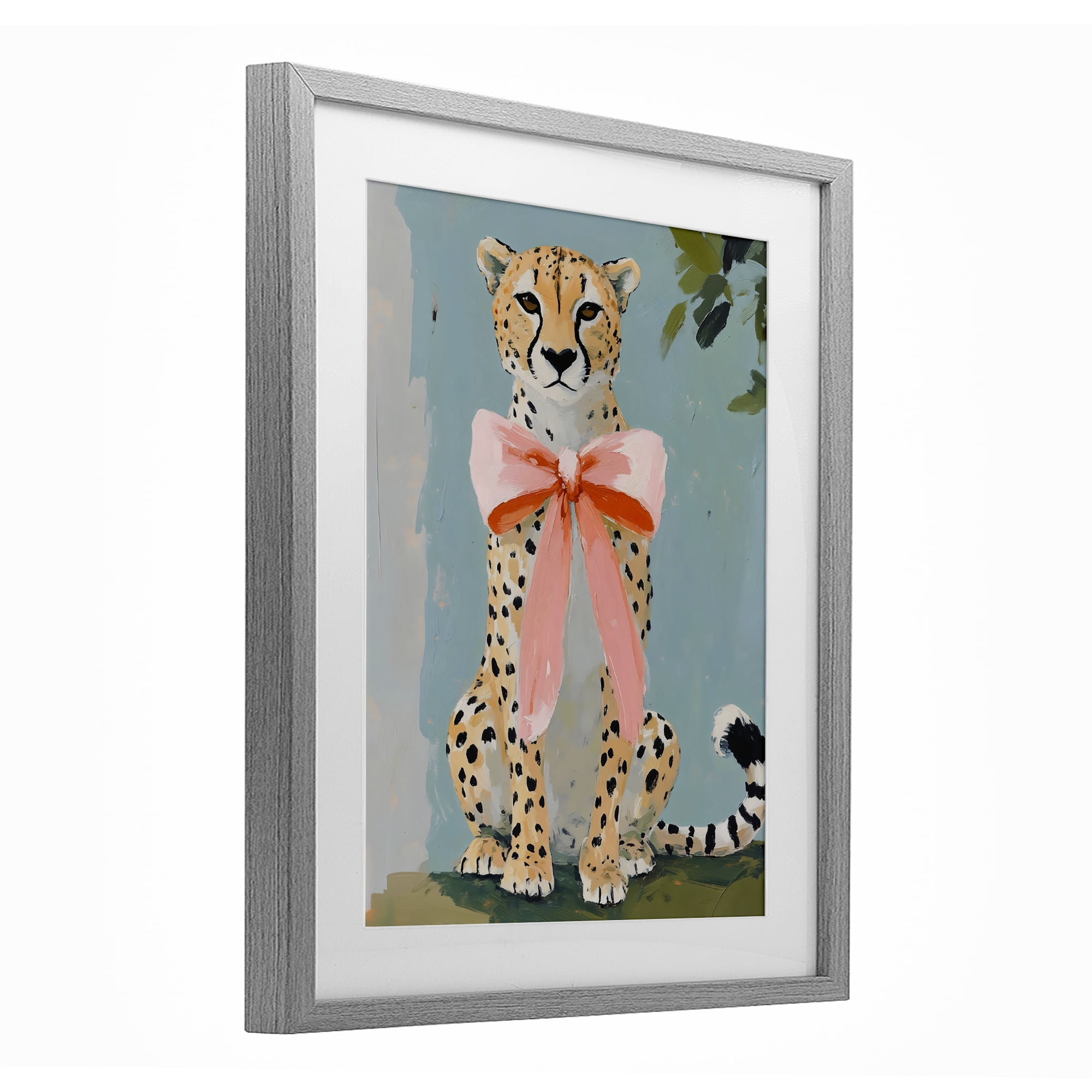 Stupell Industries Cheetah with Big Pink Bow Gray Framed Print Under Glass, design by The Prints Vibe