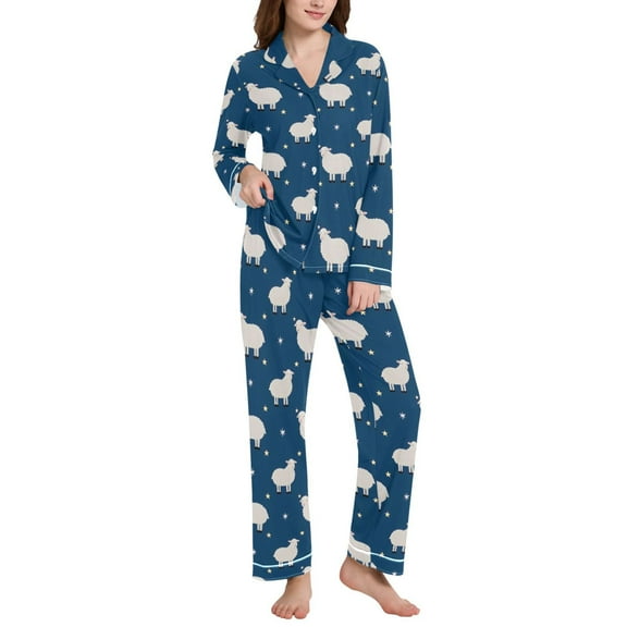 joogoo Pajamas Set for Women Cute Sheeps Long Sleeve Pjs Loungewear L