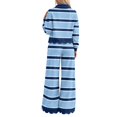 thumbnail image 4 of Domzest Womens 2 Piece Outfit Set Striped Button Scalloped Trim Pullover Top & Wide Leg Pants Lounge Set Fall Casual Matching Outfit Sets Blue S, 4 of 4
