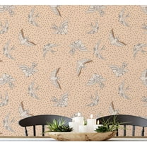 S4sassy Self Adhesive Wallpaper, Flying Birds with Dots Wallpaper, Orange Removable DIY Vinyl Wall Covering, Peel and Stick Contact Paper for Entryway accent Wall, Easy Home Decor (25"x60")