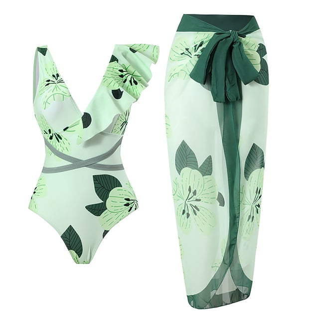Trajes de baño para mujer, Trajes de baño para mujer, Traje de baño de una pieza para mujer, Traje de baño bikini con cordones, Falda larga, Conjunto de dos piezas de gasa, Traje de baño para mujer