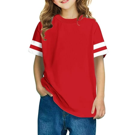 BLTIBY Toddler Girls Boys T-shirt Short Sleeve Solid Color Blouse Kids Summer Round Neck Fashion Casual Pullover Tops 2025 Red 3-4 Years