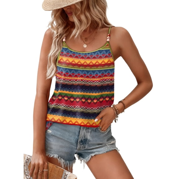 WIHOLL Tank Top for Women Beaded Spaghetti Strap Summer Flowy Cami Lace Sleeveless Scoop Neck Shirts