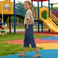 thumbnail image 2 of ZLBDYG Linen Capri Pants Girls 2026 Spring Summer Casual Drawstring Side Button Capris Kids Elastic Waist Wide Leg Cropped Shorts, 2 of 5
