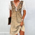 thumbnail image 3 of Cameland Robe Ample pour Femme à Col en V, Mode Décontractée, Style Élégant, Chandail à Manches Courtes, Imprimé en Dentelle, 3 of 6