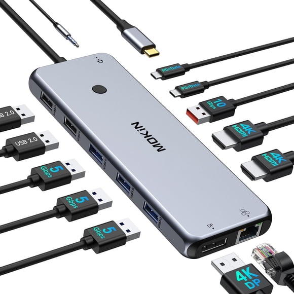 Estación de Acoplamiento USB C MOKiN Doble HDMI 4K Carga PD