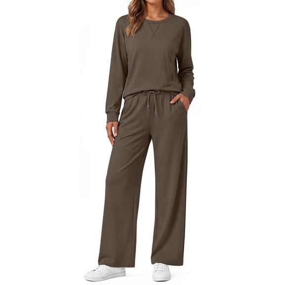Fantaslook 2 Piece Womens Lounge Sets Casual Travel Outfits Fall Matching Sweatsuits Long Sleeve Sweatshirt and Wid Leg Pant Pajamas Set
