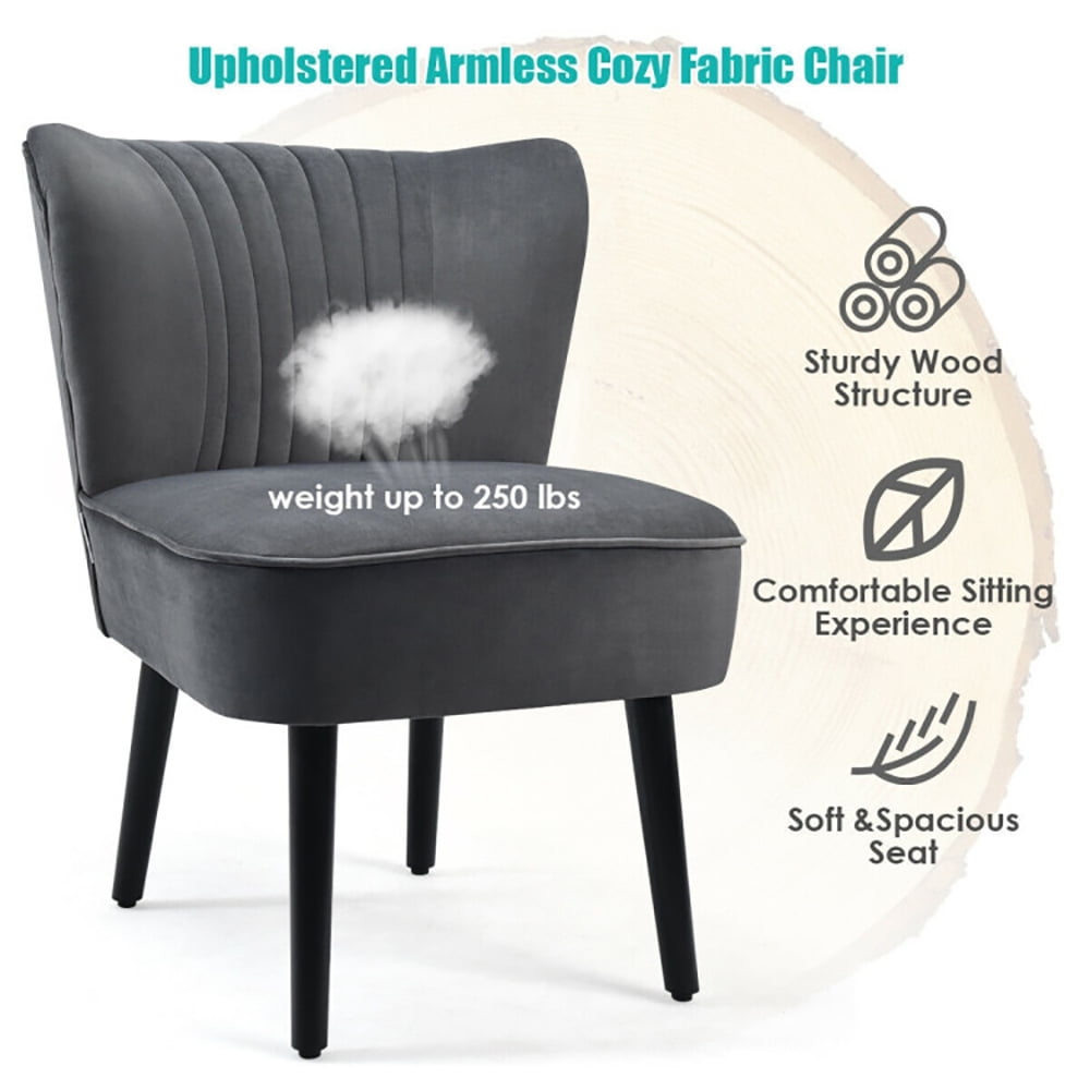 Finihen Upholstered Modern Armless Club Chairs, Set of 2 Upholstered Modern Leisure Club Chairs with Solid Wood Legs, Leisure Chairs Slipper Chairs for Living Room Bedroom, Gray