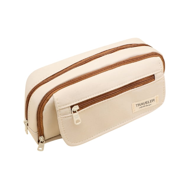 Organizador de almacenamiento de escritorio de cuero | Portavasos para lápices y estante para pinceles de belleza | Organizador de llaves y bolsos | Beige/Marrón | 11×11×13cm | Diseño duradero para