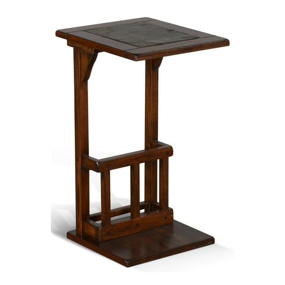 Jenne Sofa Side Table with Magazine Rack, 13 Inch Top, Dark Brown Wood