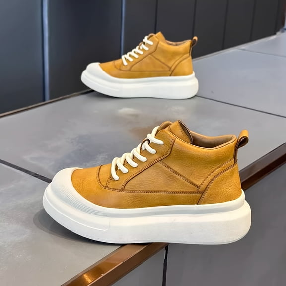 Men's High-Top Sneakers , Lace-Up Ankle Shoes Suitable for Casual, Outd ,with Thick Platform for Height Increase - Heavy-Duty & PVC Sole, Daily Wear - Year-Round Athletic Boosters (Men's Tall Shoes)