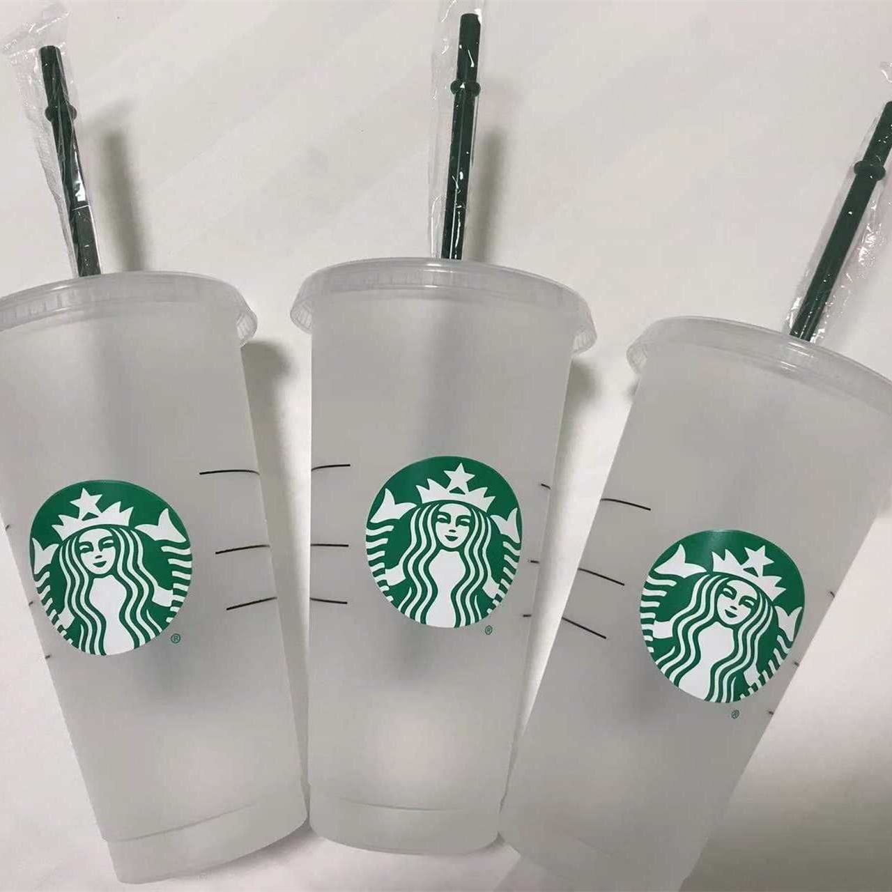 Starbucks Mermaid Goddess 24oz/710ml Plastic Tumbler Lid Reusable Clear  Drinking Flat Bottom Pillar Shape Straw Mugs Color changing Flash Cups
