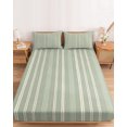 thumbnail image 2 of Twin XL Size Fitted Sheet Set - Sage Green Striped 2 Piece Bedding Sets 16" Deep Pocket Fitted Sheet with 1 Pillowcases, Farmhouse Stripes Modern Vintage Brushed Microfiber Hotel Luxury Bed Sheets, 2 of 9