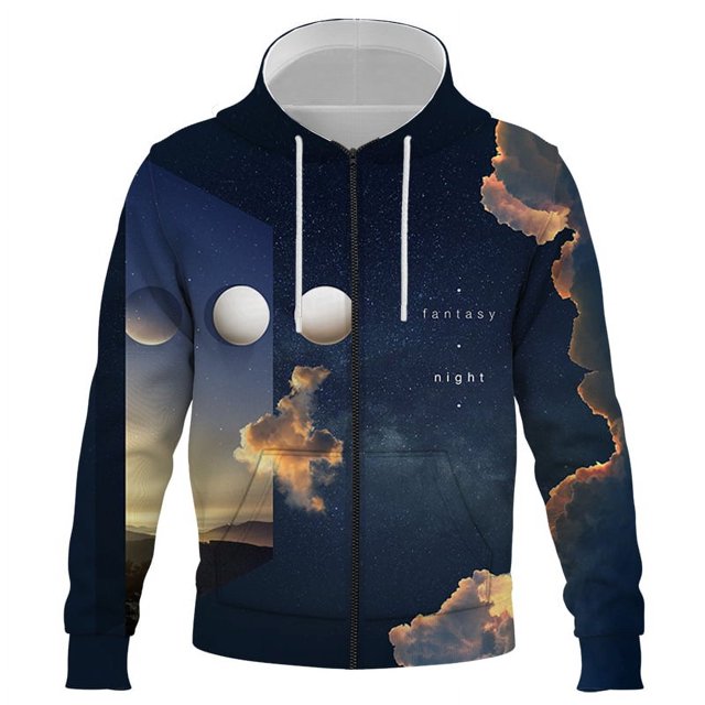 Hot Selling Zipper Hoodies Creative Sky 3D Printing Hooded Jacket Men's Women's Pullover Pattern Spring And Autumn Jacket Men