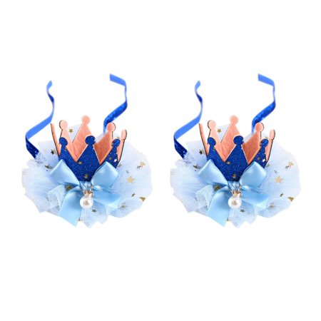2PCS Fashion Birthday Cat Accessories Party Supplies Pet Dog Hairpin Cat Hat Cap Puppies Party Hat Kitten Princess Crown BLUE