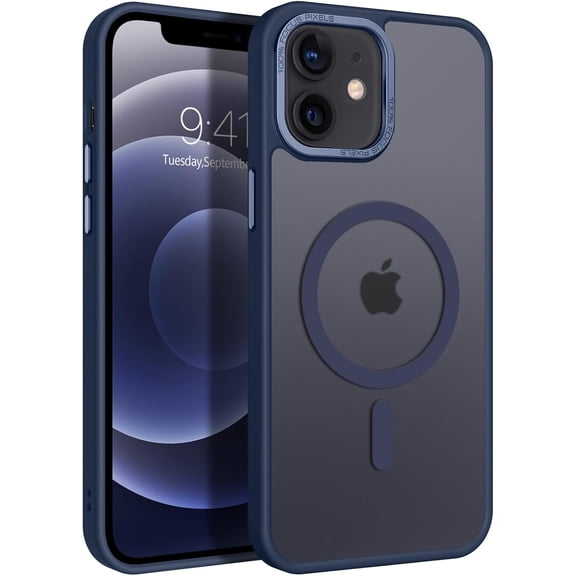 Magnetic for iPhone 12 Case, iPhone 12 Pro Case, [Compatible with Magsafe] Slim Fit Shockproof Translucent Matte Protective Women Men Girls Boys Case Cover for iPhone 12/12 Pro 6.1'', Navy Blue
